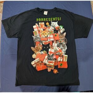 Dec 25th Prrresents‎ Cats Graphic Print Christmas Holiday T-Shirt XL